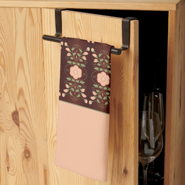 Light Peach Floral Kitchen Towel (Thirds Fold)