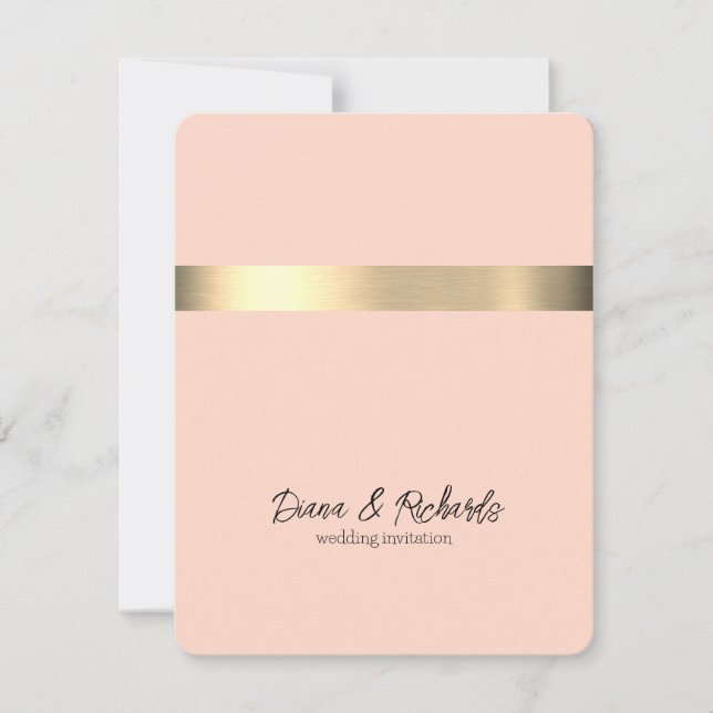 Light Peach Gold Foil Rustic Wedding Invitation (Front)