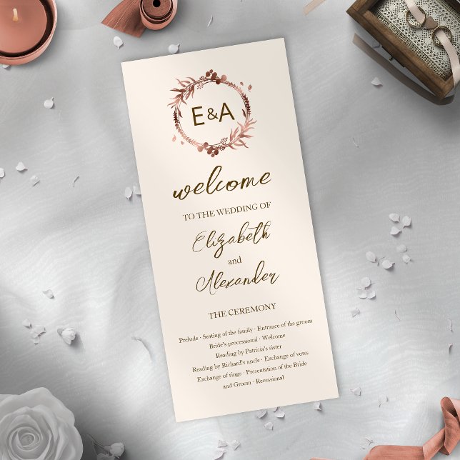 Light Peach Monogram Wedding Ceremony Program (Creator Uploaded)