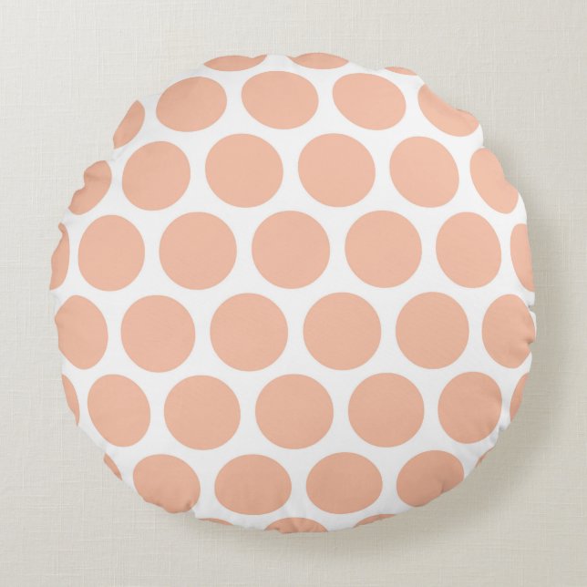 Light Peach Retro Colourful Modern Polka Dots Round Pillow (Front)