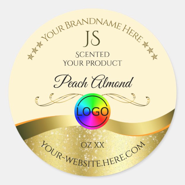 Light Peach Wavy Gold Logo Monogram Étiquette (Devant)