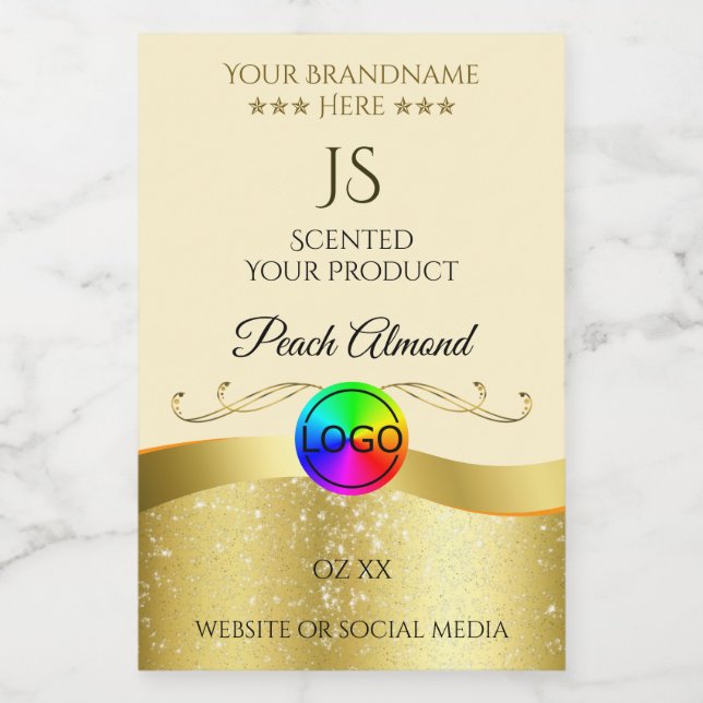 Light Peach Wavy Gold Logo Monogram Product Label (Single Label)