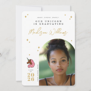 Light Pink Afro Unicorn Graduation Announcement