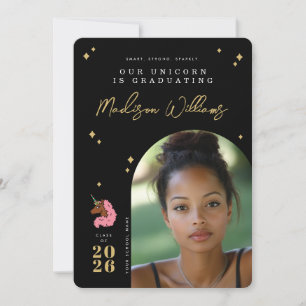 Light Pink Afro Unicorn Graduation Announcement