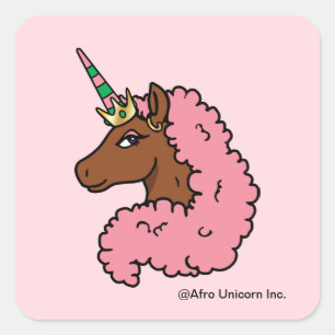 Light Pink Afro Unicorn Square Sticker