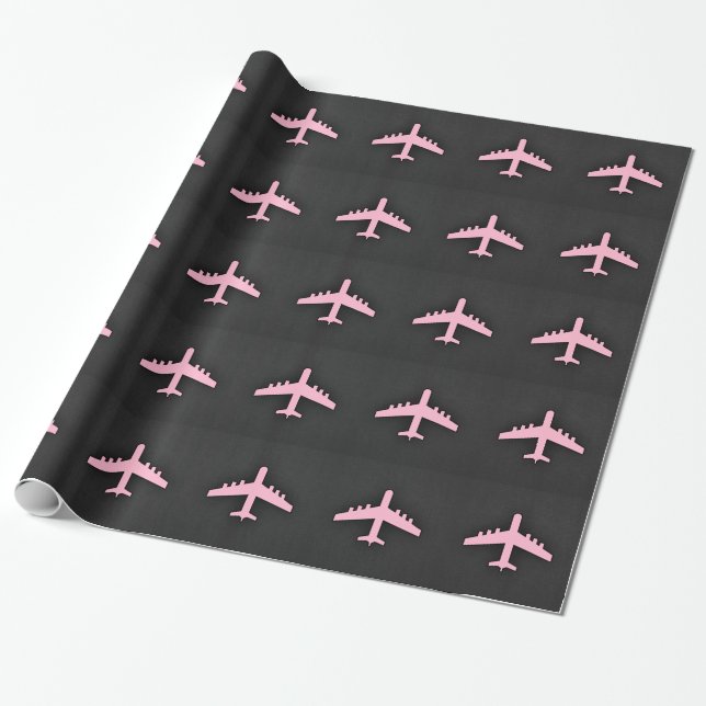 Light Pink Airplane Wrapping Paper (Unrolled)