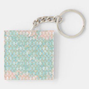 Light pink and Aqua Maroccan pattern Keychain