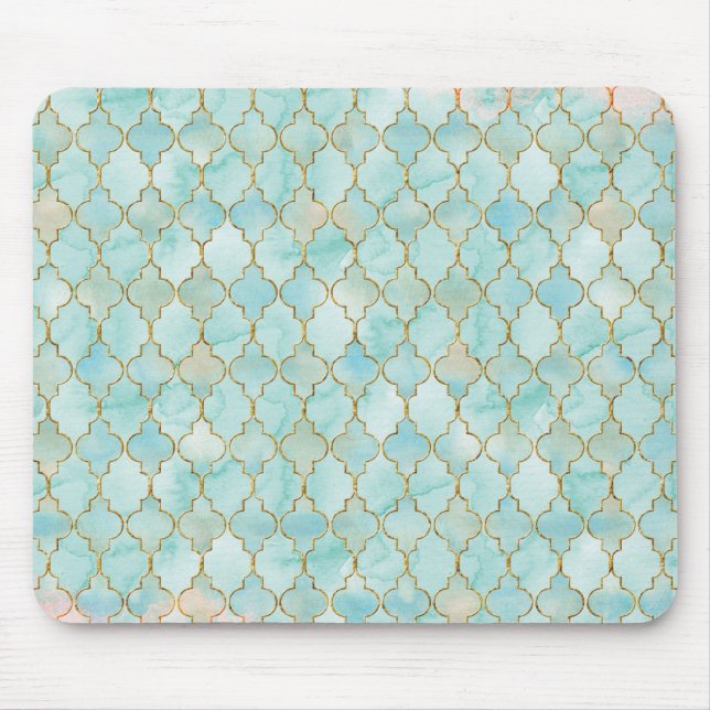 Light pink and Aqua Maroccan pattern Mouse Pad (Front)