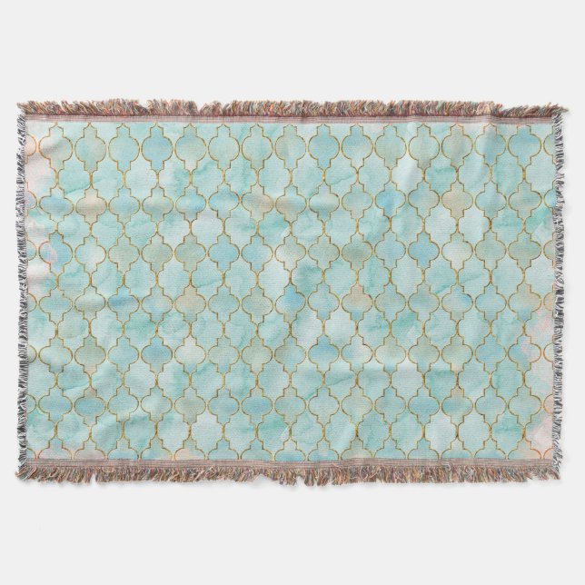 Light pink and Aqua Maroccan pattern Throw Blanket (Front)