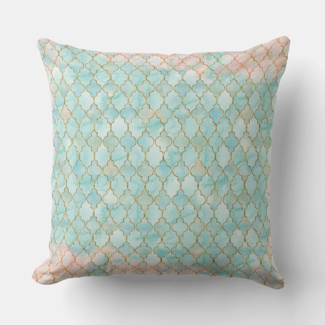 Light pink and Aqua Maroccan pattern Throw Pillow (Front)