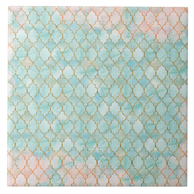 Light pink and Aqua Maroccan pattern Tile (Front)