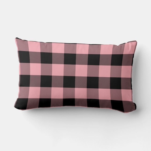 Light Pink and Black Buffalo Plaid Lumbar Pillow (Back)