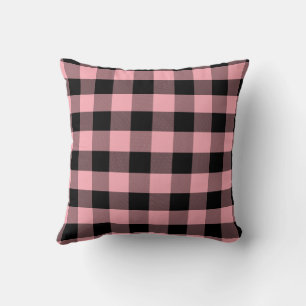 Light Pink and Black Buffalo Plaid Throw Pillow