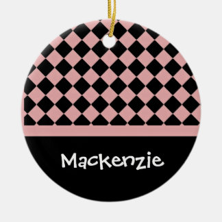 Light  Pink and Black Diamonds Custom Name Ceramic Ornament