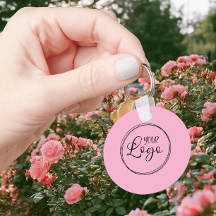 Light Pink and Black Logo Minimalist QR Code Keychain