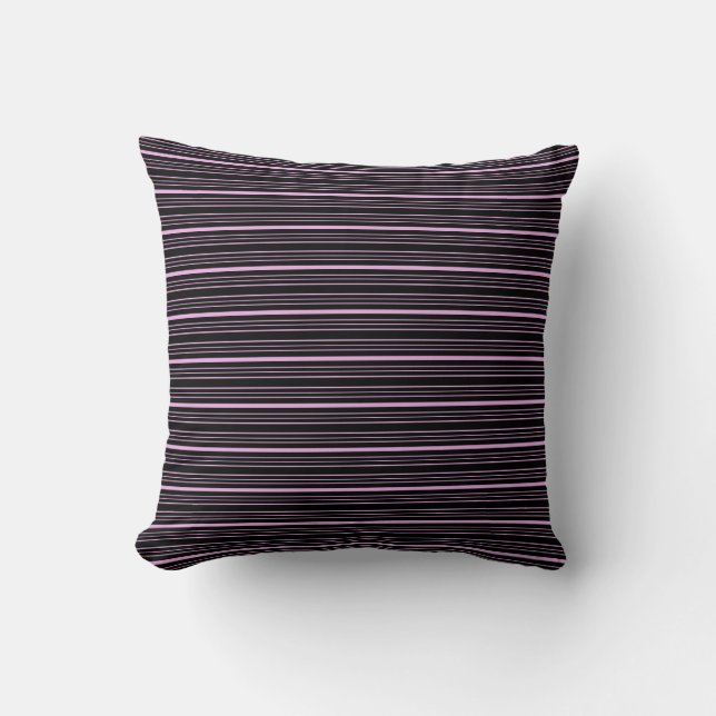 Light Pink and Black Stripes Pattern Throw Pillow (Front)
