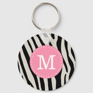 Light Pink and Black Zebra Stripe Custom Monogram Keychain