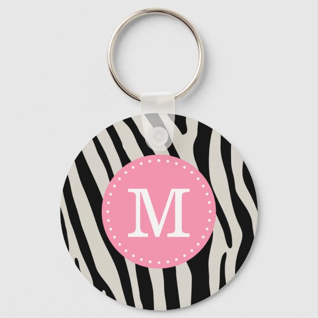 Light Pink and Black Zebra Stripe Custom Monogram Keychain (Front)