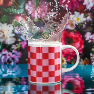 Light Pink and Bright Red Chequered Pattern Coffee Mug