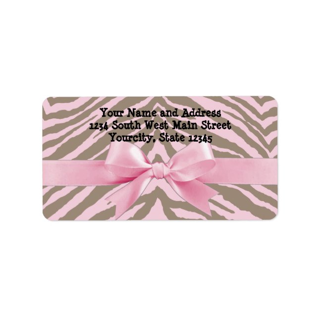 Light Pink and Brown Zebra w/ Ribbon Bow Label (Front)