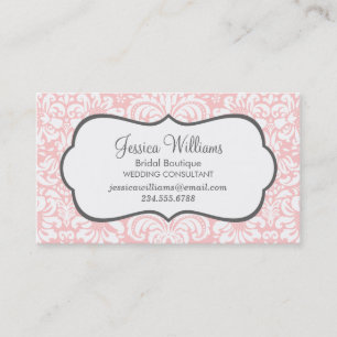 Light Pink and Charcoal Elegant Floral Damask Business Card