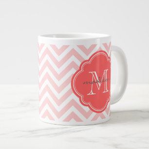 Light Pink and Coral Chevron Custom Monogram Large Coffee Mug