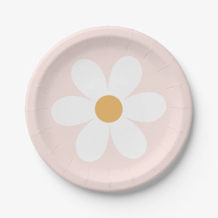 Light Pink and Daisy Birthday Paper Plate