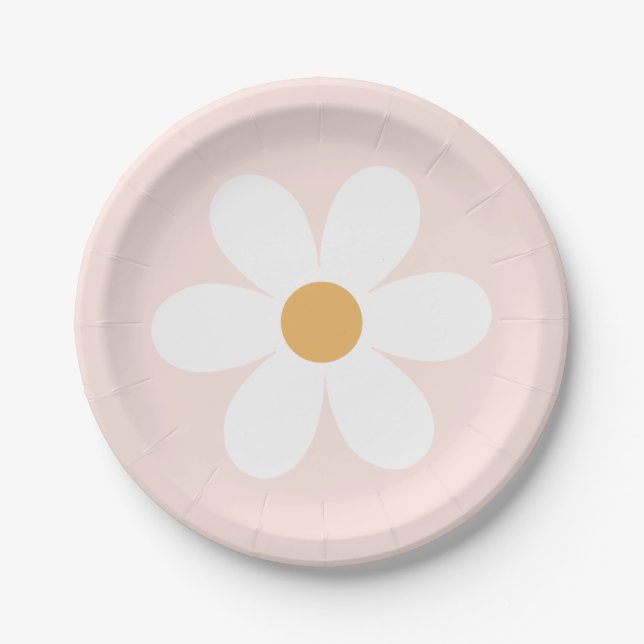 Light Pink and Daisy Birthday Paper Plate (Front)