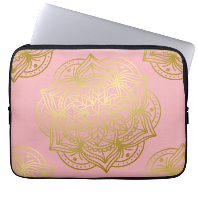 Light Pink and Gold Mandala Pattern Laptop Sleeve (Front)