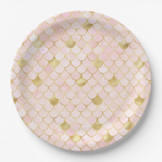 Light PInk and Gold Mermaid Scales Paper Plates