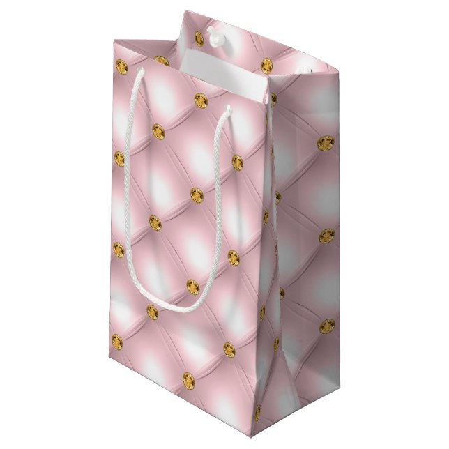 Light Pink and Gold Tufted Small Gift Bag (Front Angled)