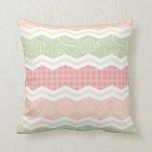 Light Pink and Green  Cute Patterns Throw Pillow