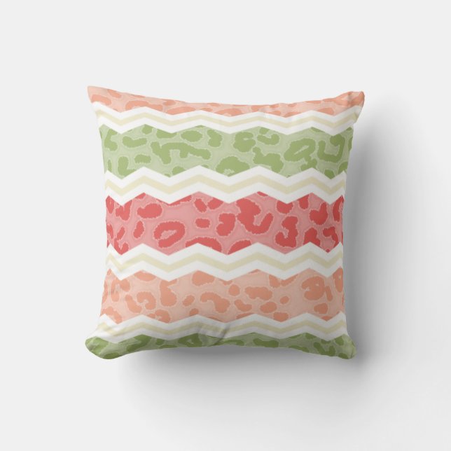 Light Pink and Green Leopard Print Throw Pillow (Front)