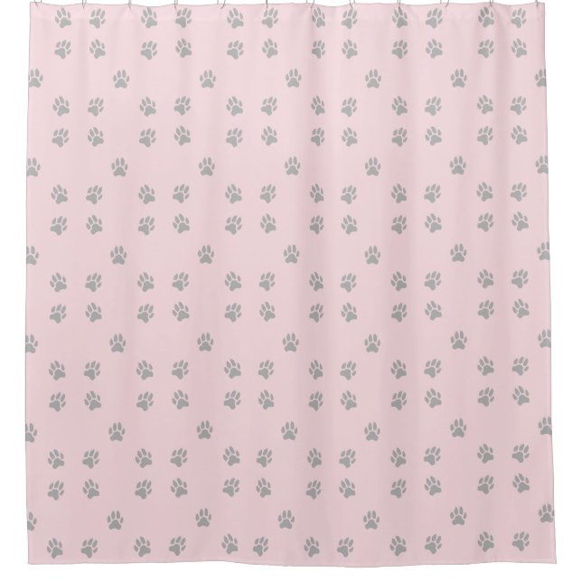 Light Pink and Grey Paw Print Shower Curtain (Front)