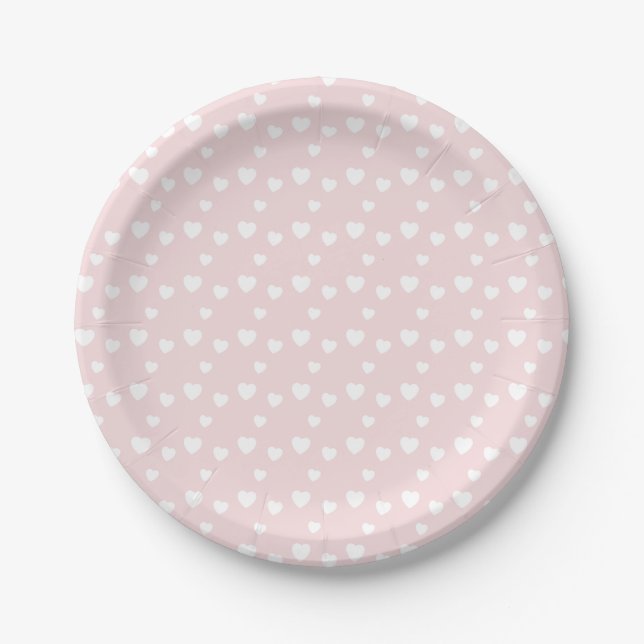 Light Pink and Hearts, birthday, shower, party Paper Plate (Front)