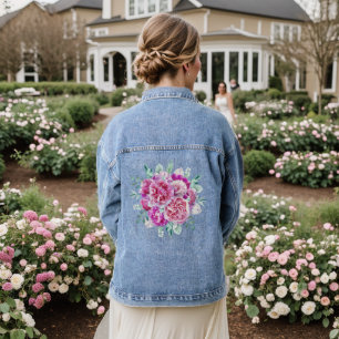 Light Pink and Purple Peonies Denim Jacket