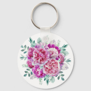 Light pink and purple peonies keychain