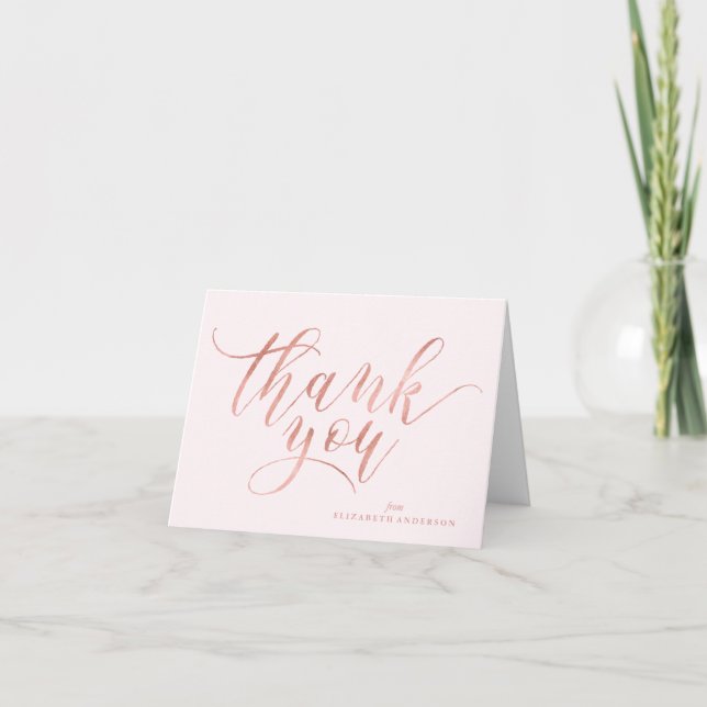 Light Pink and Rose Gold Script Thank You Card (Front)