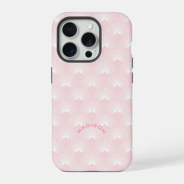 Light-Pink and white art deco pattern monogram iPhone Case (Back)