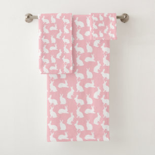Light Pink And White Bunny Pattern Cute Easter Bath Towel Set