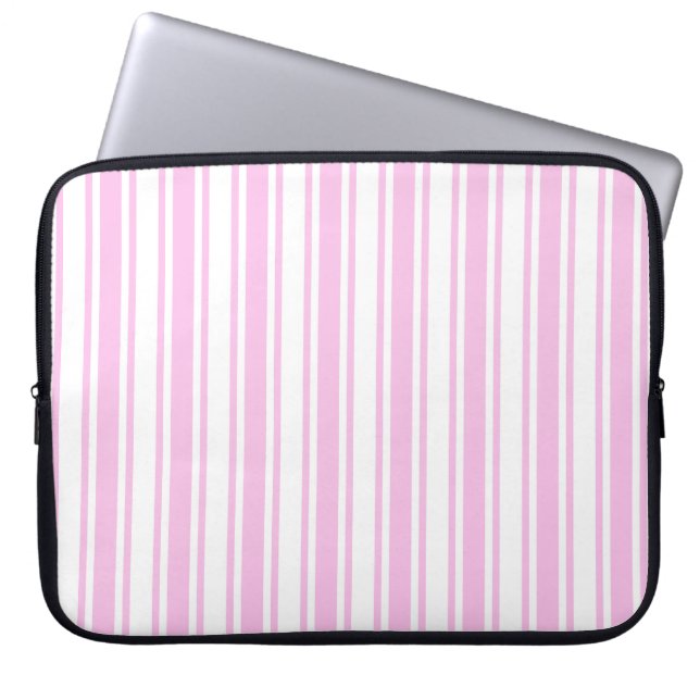 Light pink and white candy stripes laptop sleeve (Front)