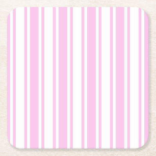 Light pink and white candy stripes square paper coaster