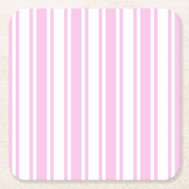 Light pink and white candy stripes square paper coaster (Front)