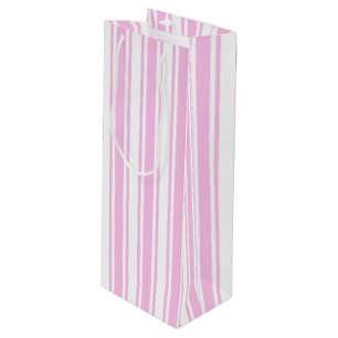 Light pink and white candy stripes wine gift bag