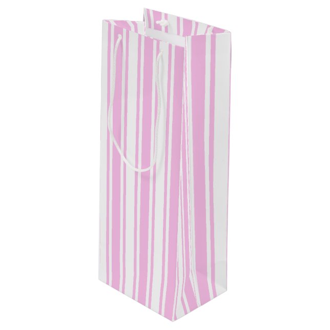 Light pink and white candy stripes wine gift bag (Front Angled)
