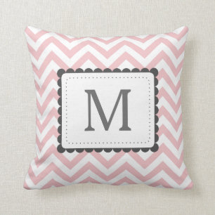 Light Pink And White Chevron Custom Monogram Throw Pillow