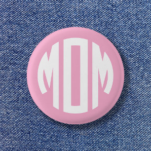 Light Pink and White Circle Monogram MOM 1 Inch Round Button
