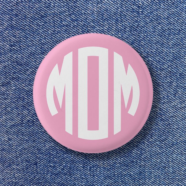 Light Pink and White Circle Monogram MOM 1 Inch Round Button (Light Pink and White Circle Monogram MOM Button)
