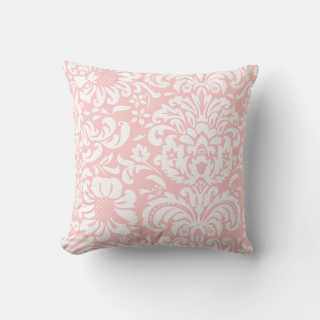 Light Pink and White Floral Damask Throw Pillow (Front)