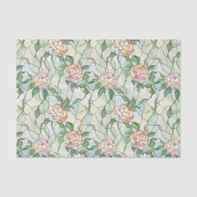Light Pink and White Flowers Stained Glass Effect  Tissue Paper (Front)